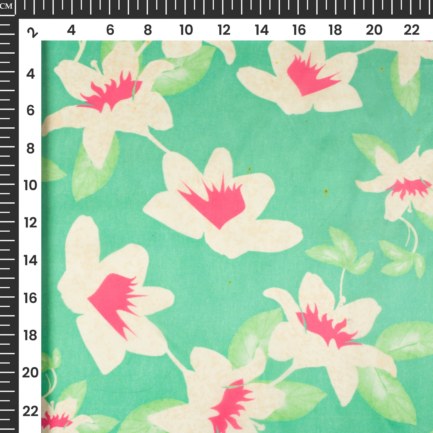 Emerald Green And Pink Floral Digital Print Organza Satin Fabric