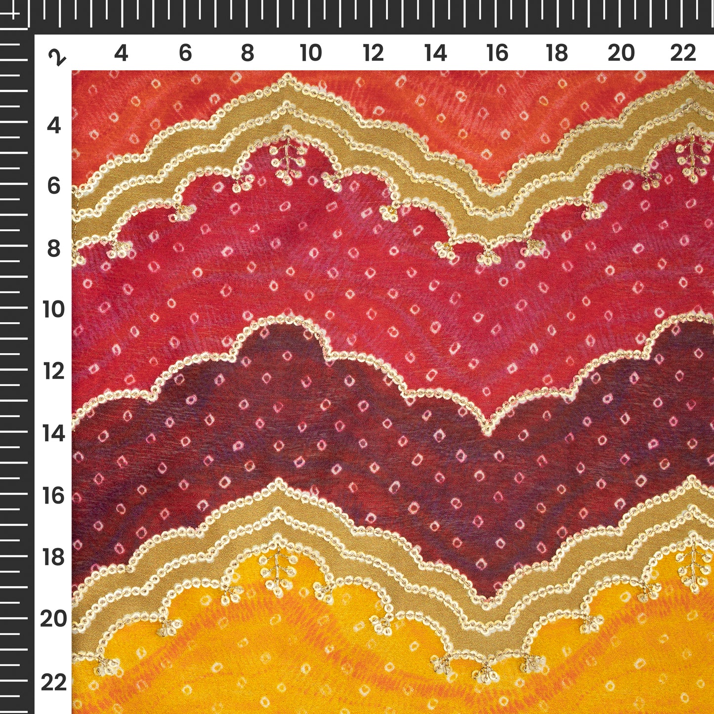 Exclusive Bandhanii Position Print On Sequins Embroidery Chinnon Chiffon Fabric