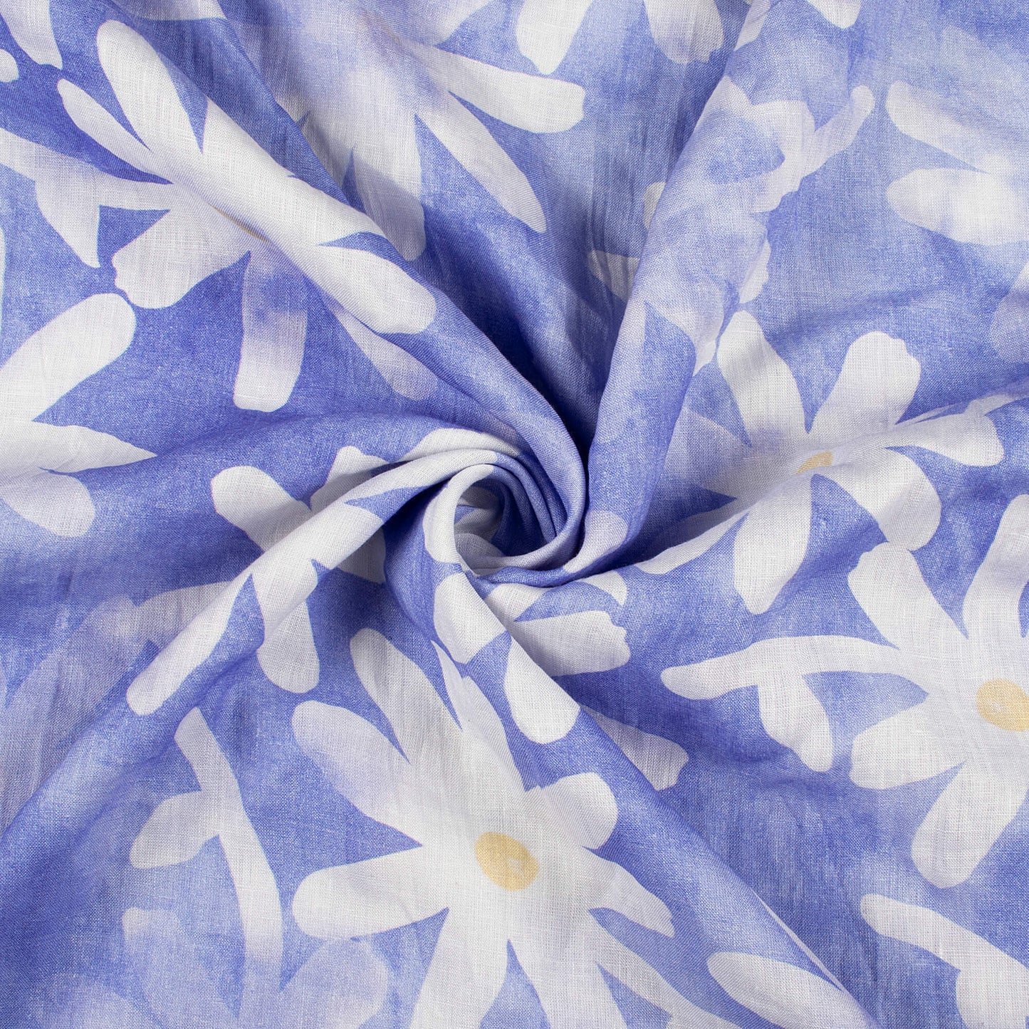 Periwinkle Purple And White Floral Digital Print Swiss Linen Fabric