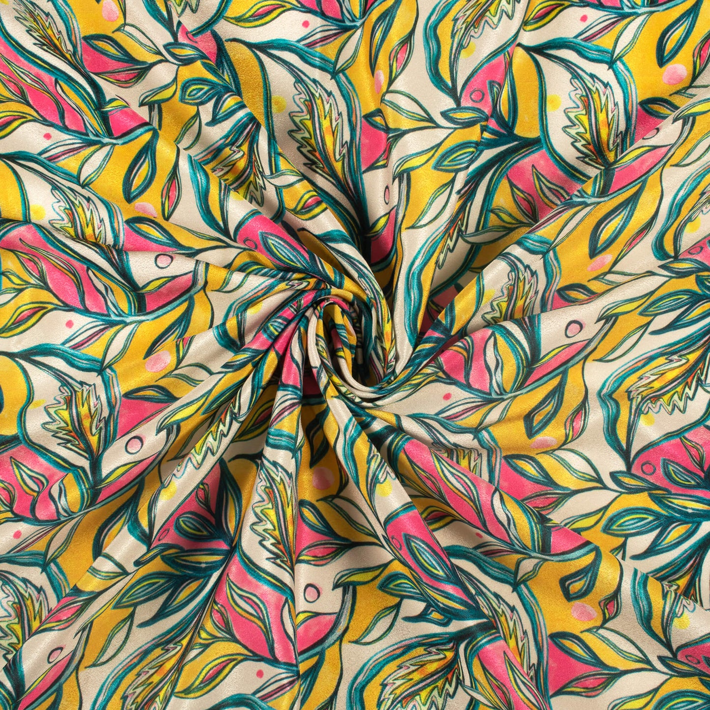 Trendy Leafage Digital Print Crepe Silk Fabric