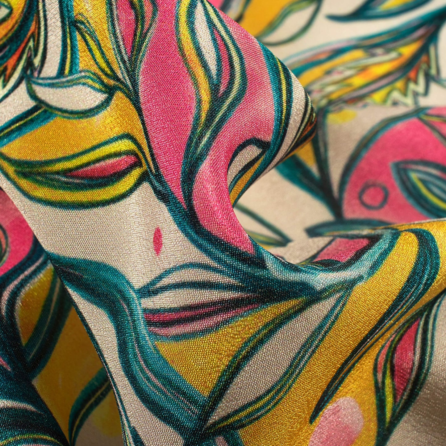 Trendy Leafage Digital Print Crepe Silk Fabric