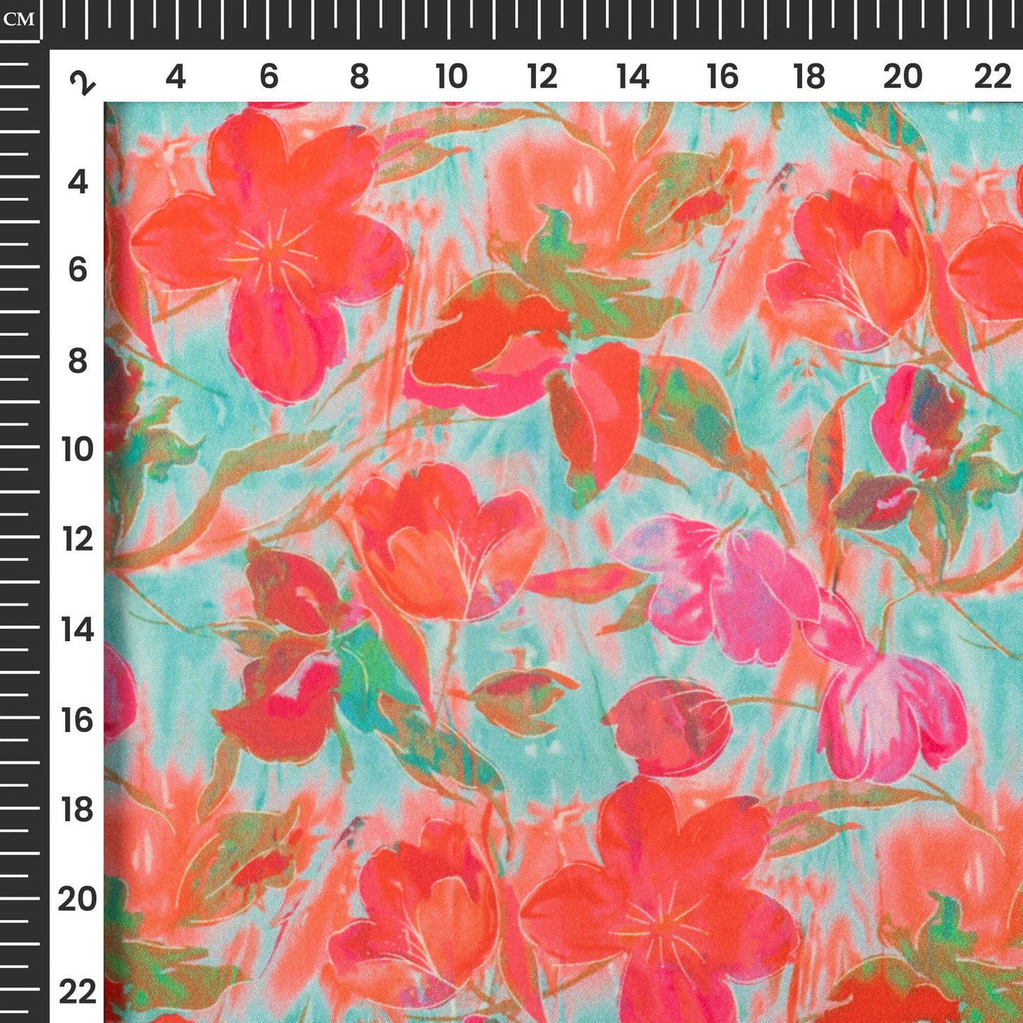 Sea Blue And Pink Floral Digital Print Crepe Silk Fabric