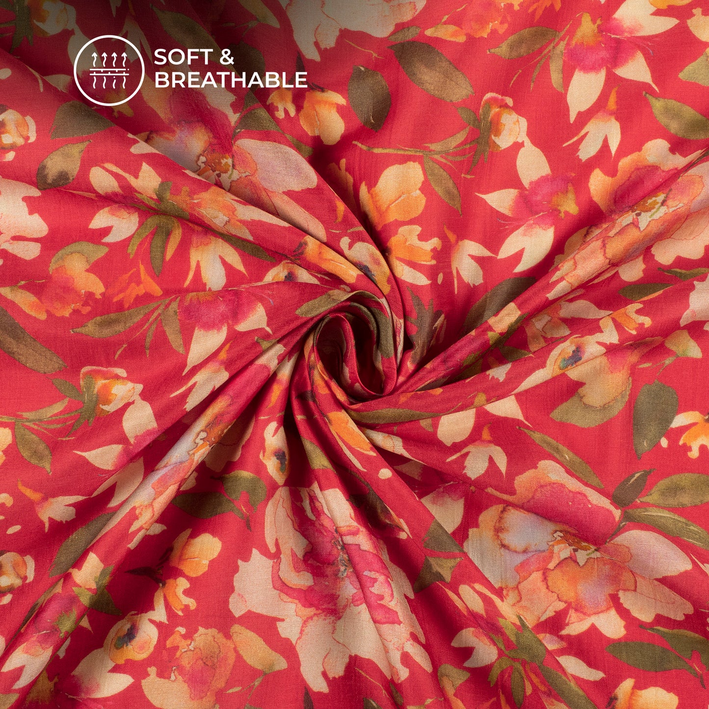 Trendy Red Floral Digital Print Viscose Muslin Fabric