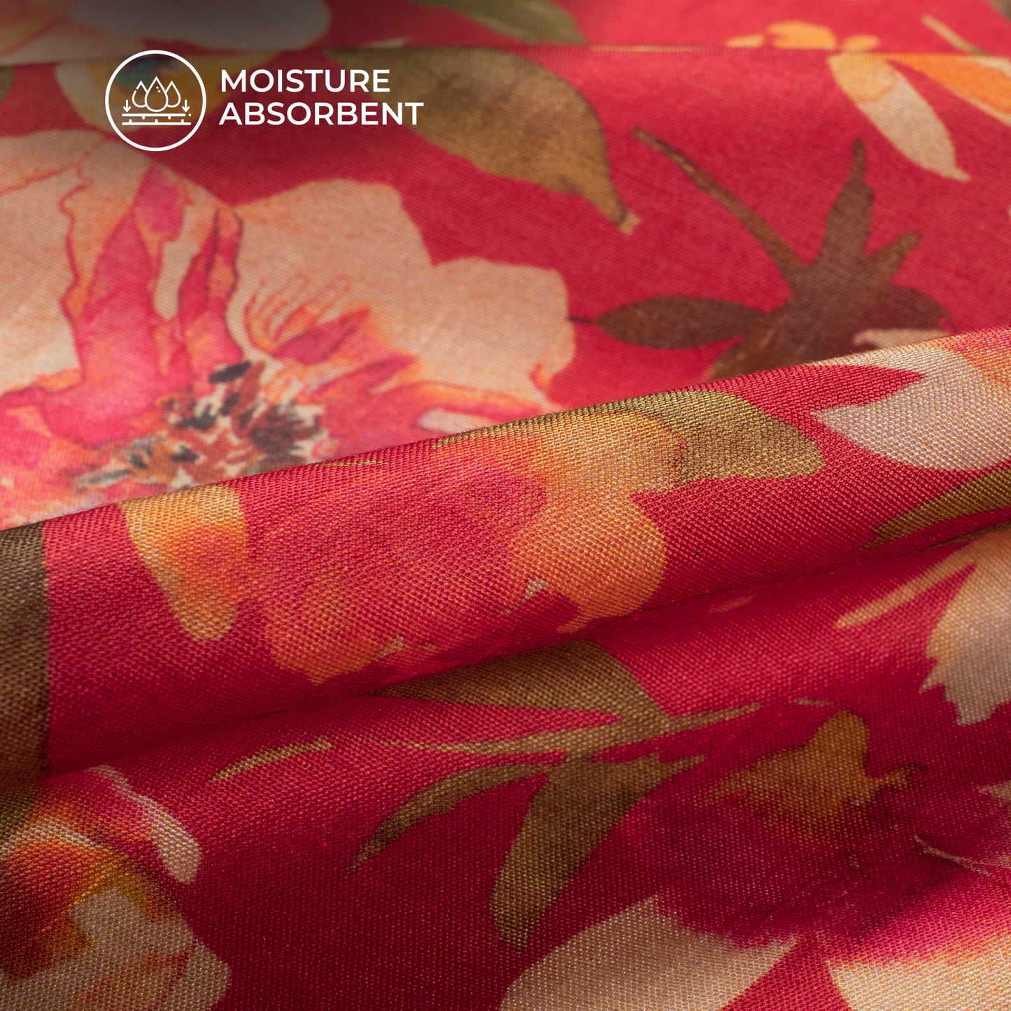 Trendy Red Floral Digital Print Viscose Muslin Fabric