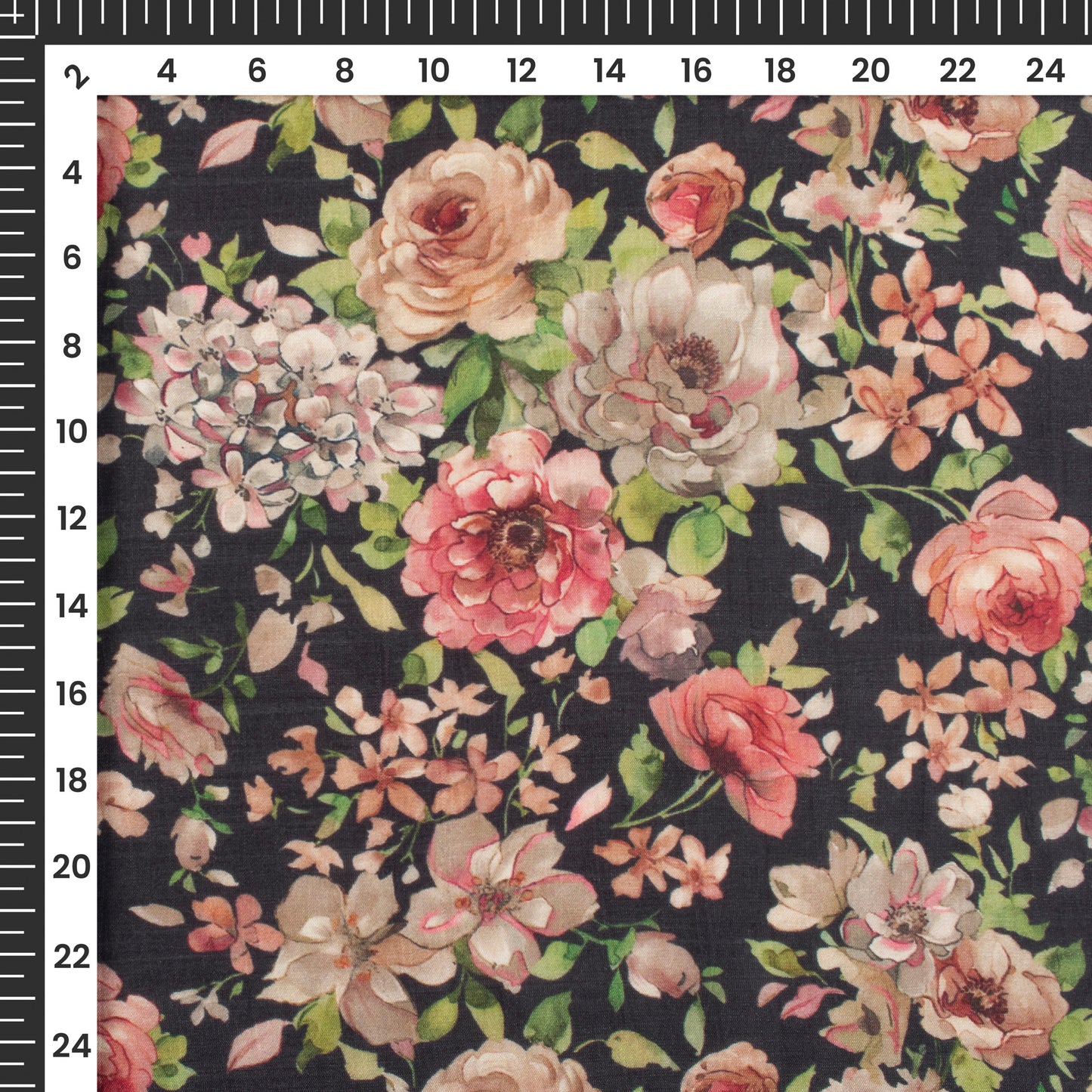 Black Floral Digital Print Viscose Muslin Fabric