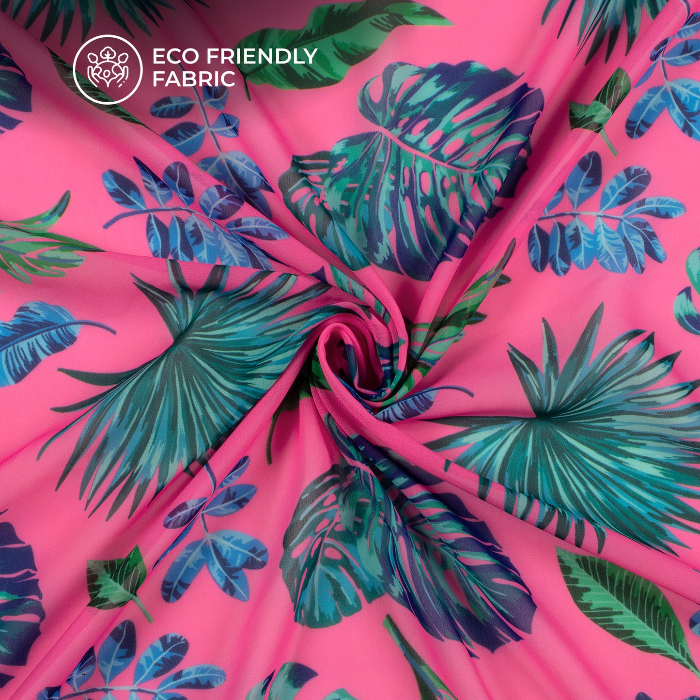 Fuscia Pink Leaf Digital Print Georgette Fabric