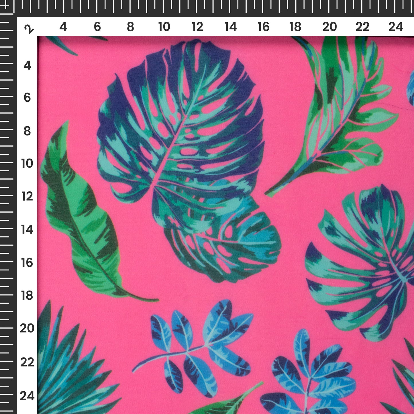 Fuscia Pink Leaf Digital Print Georgette Fabric