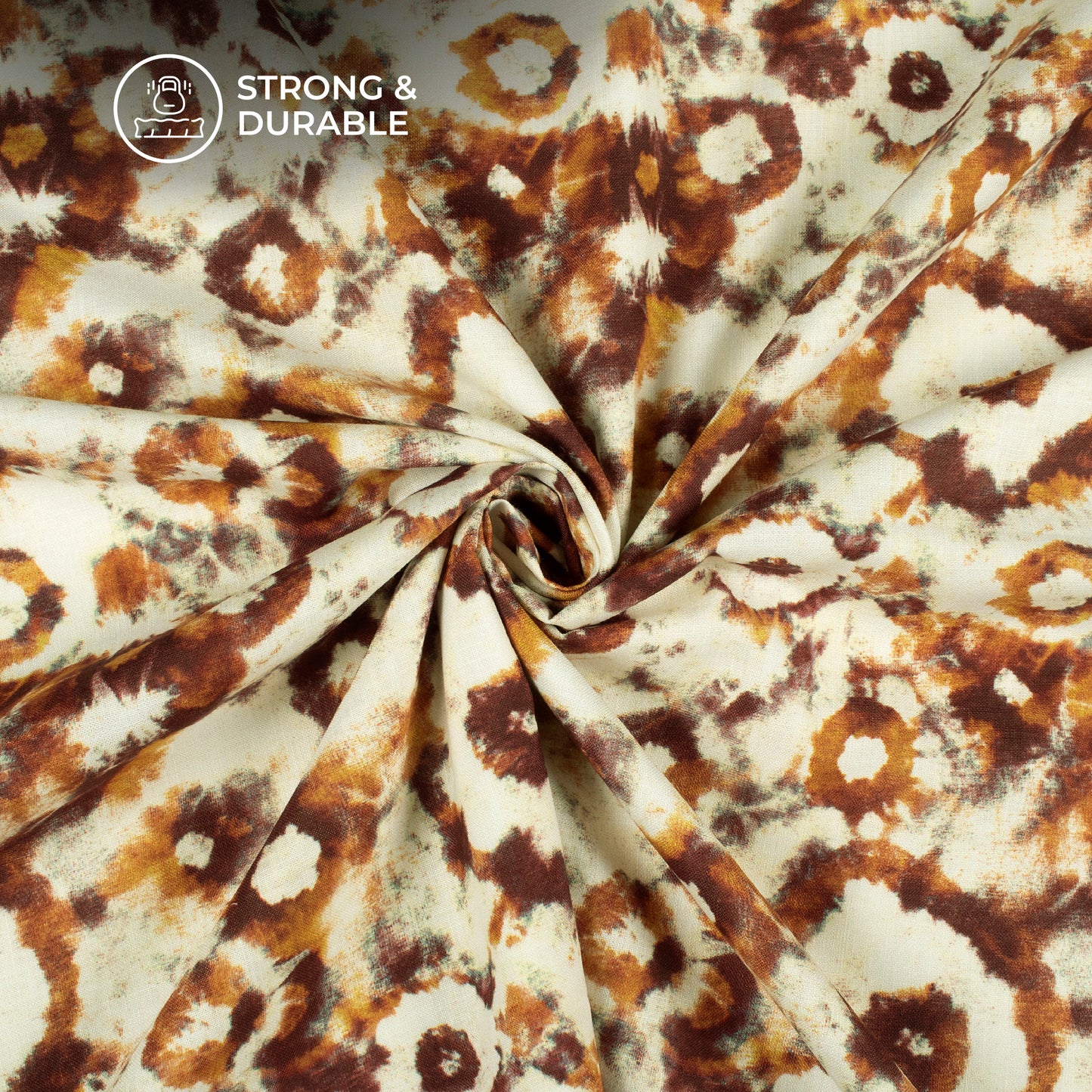 Pecan Brown Tie And Dye Digital Print Linen Textured Fabric (Width 56 Inches)