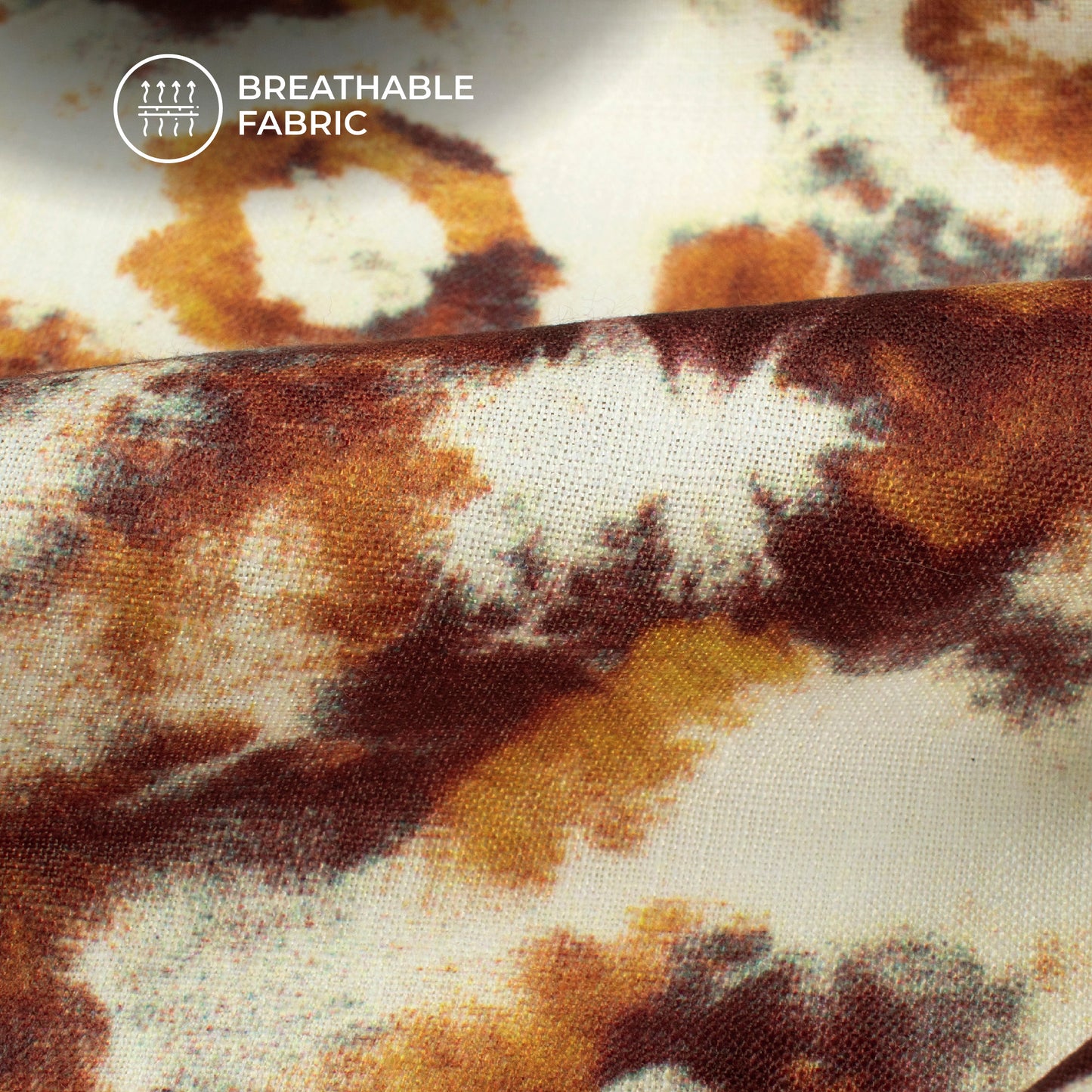 Pecan Brown Tie And Dye Digital Print Linen Textured Fabric (Width 56 Inches)