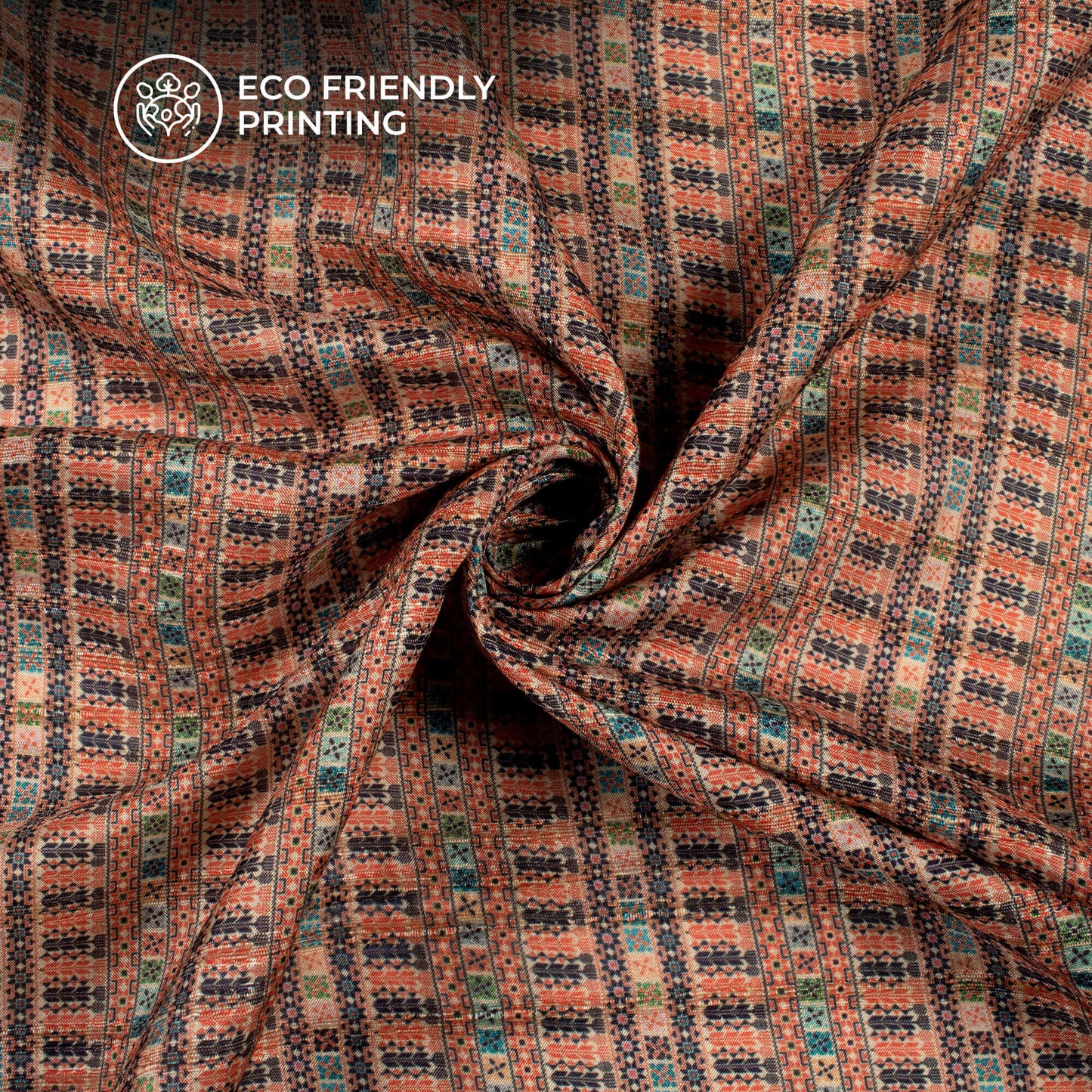Trendy Orange Ethnic Stripes Digital Print Heritage Art Silk Fabric