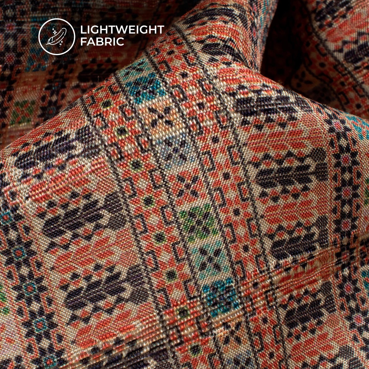 Trendy Orange Ethnic Stripes Digital Print Heritage Art Silk Fabric