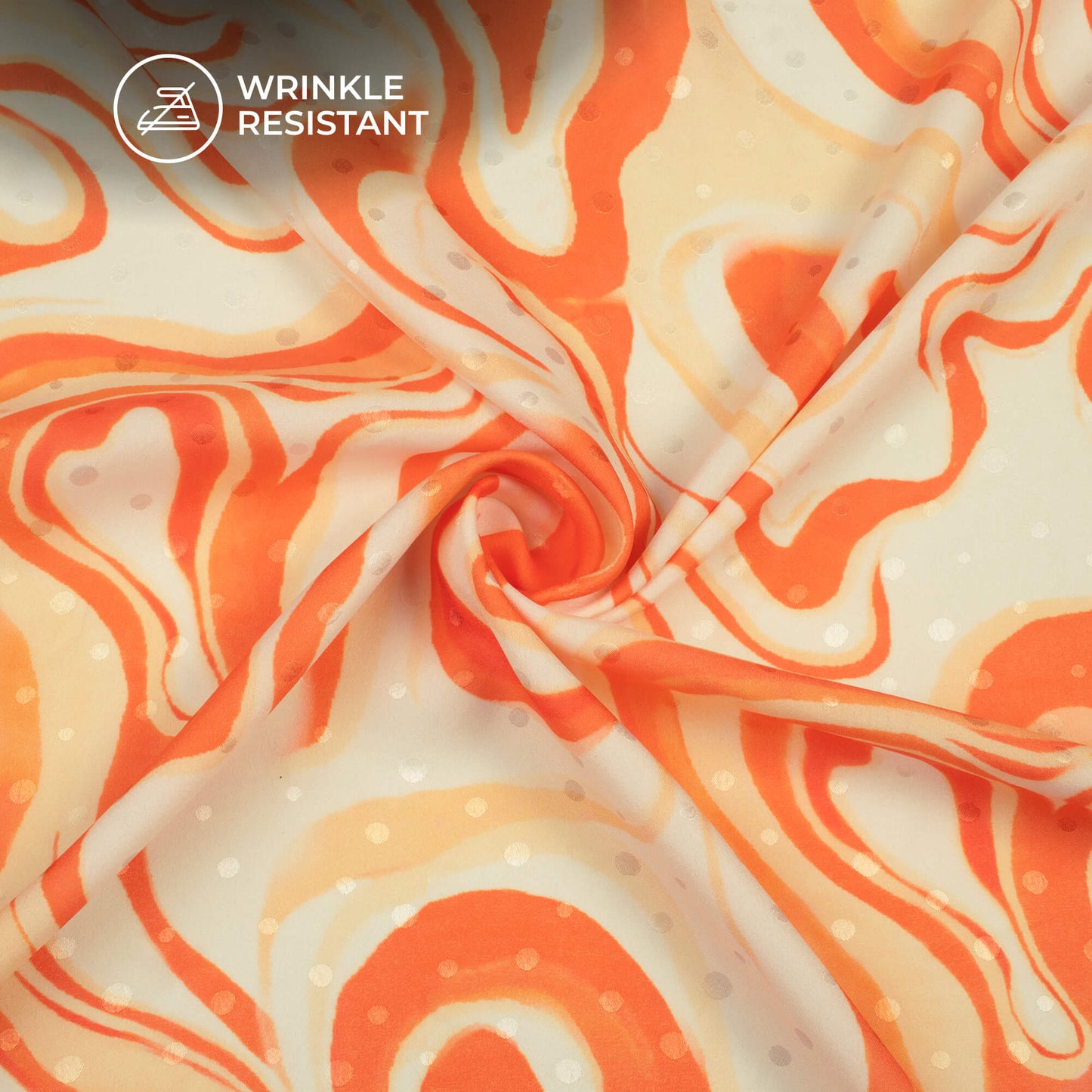 Orange Abstract Digital Print Jacquard Booti Japan Satin Fabric (Width 56 Inches)