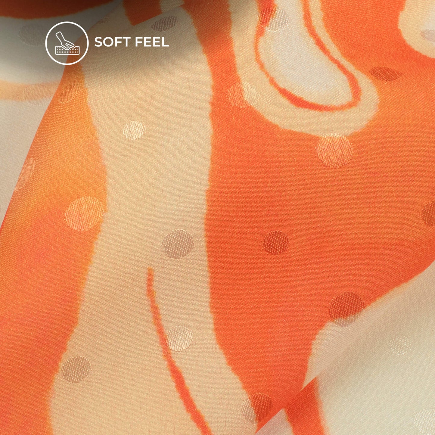Orange Abstract Digital Print Jacquard Booti Japan Satin Fabric (Width 56 Inches)