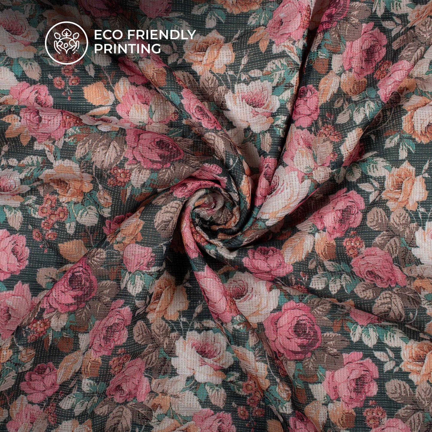 Hot Pink Floral Digital Print Kota Doria Fabric