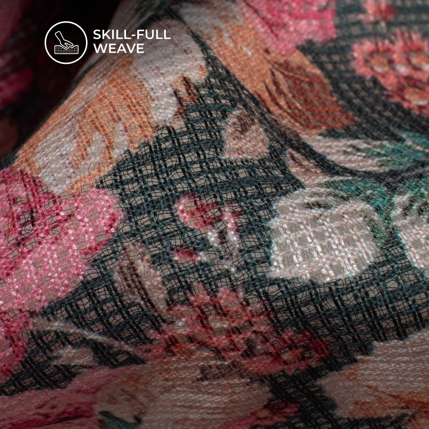 Hot Pink Floral Digital Print Kota Doria Fabric