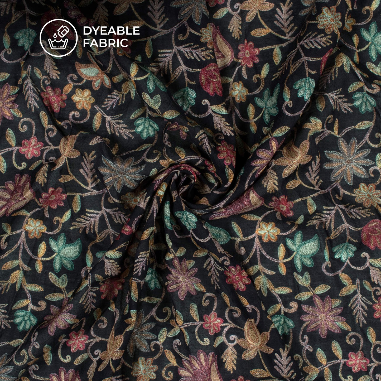 Classic Black Floral Printed Sustainable Corn Fabric