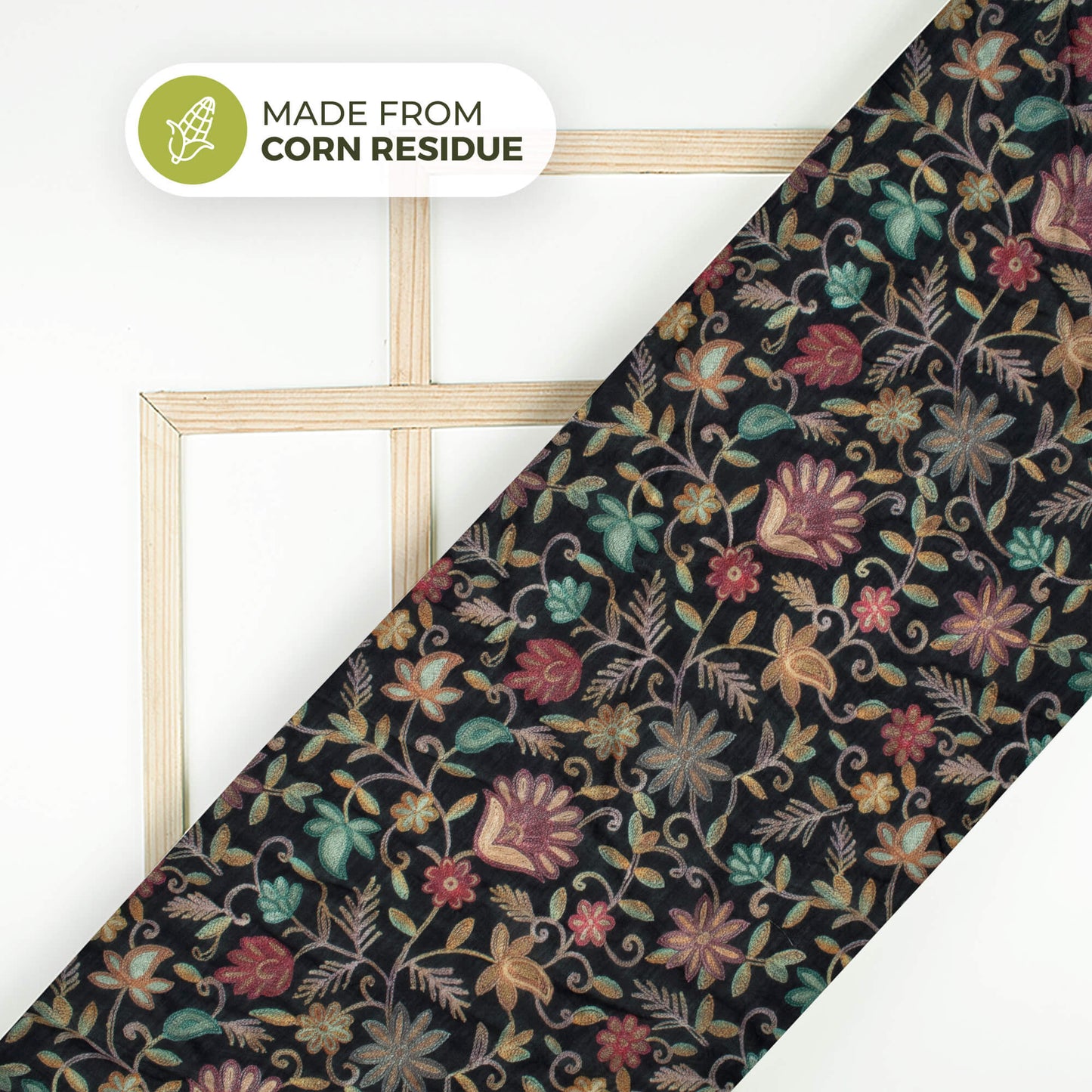 Classic Black Floral Printed Sustainable Corn Fabric