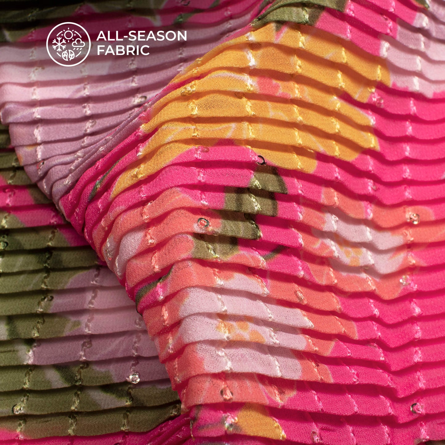 Beautiful Floral Pleated Sequins Georgette Fabric