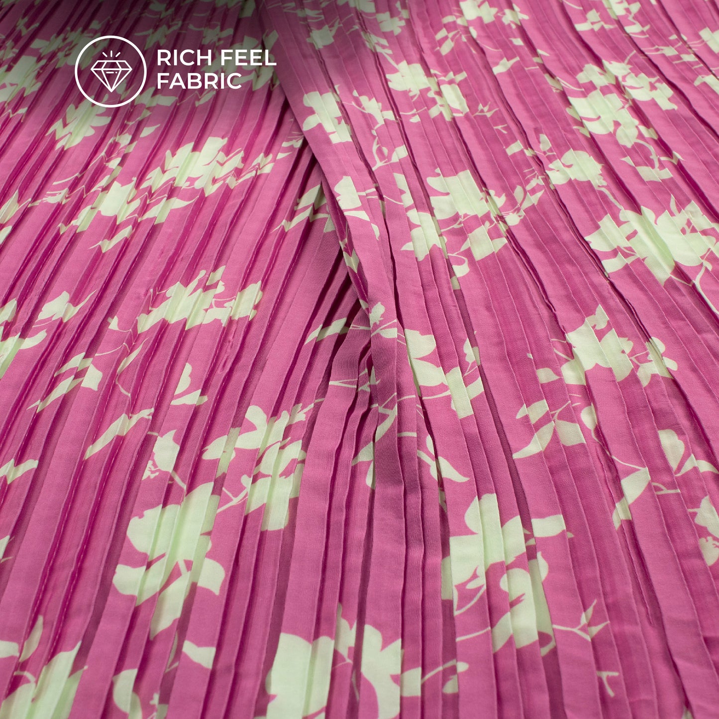 Blooming Floral Pleated Crepe Satin Fabric