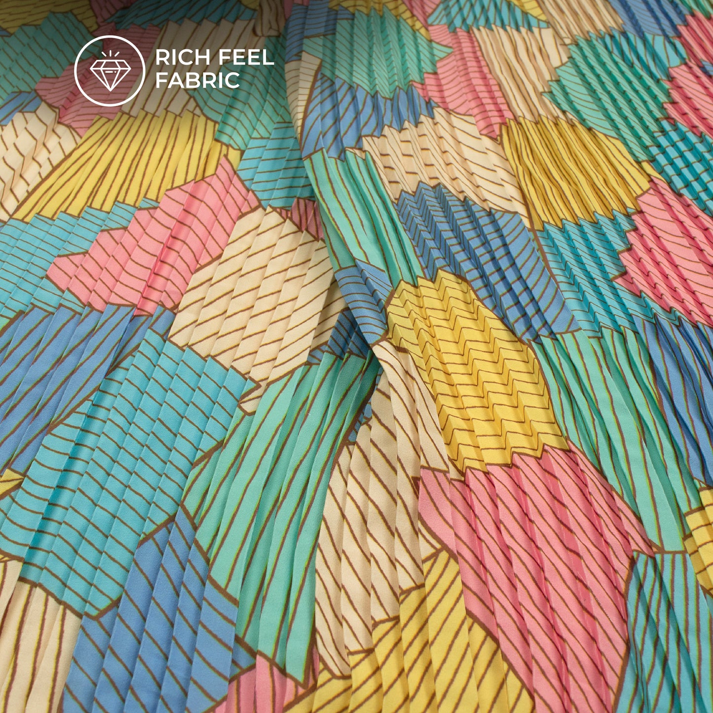 Impressive Abstract Pleated Crepe Satin Fabric