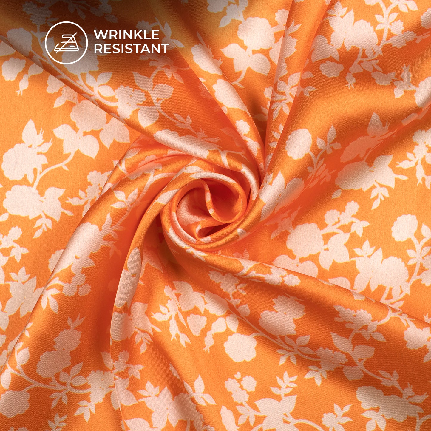 Charming Orange Floral Digital Print Japan Satin Fabric