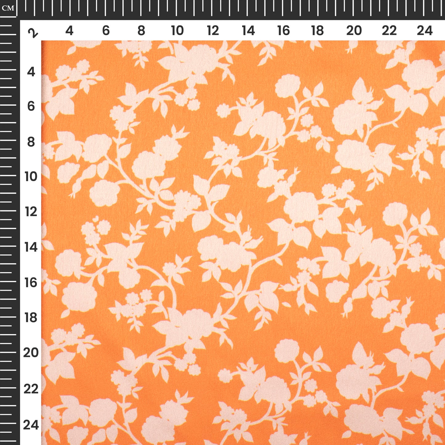 Charming Orange Floral Digital Print Japan Satin Fabric