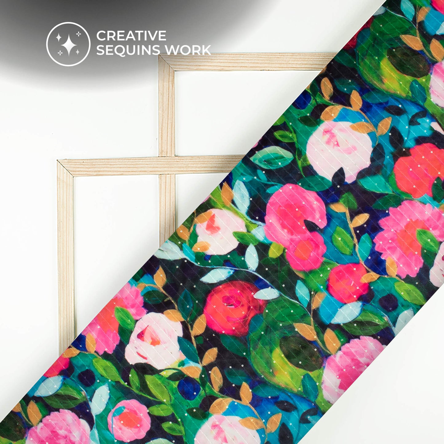 Joyful Floral Digital Print Superior Sequins Velvet Fabric (Width 58 Inches)