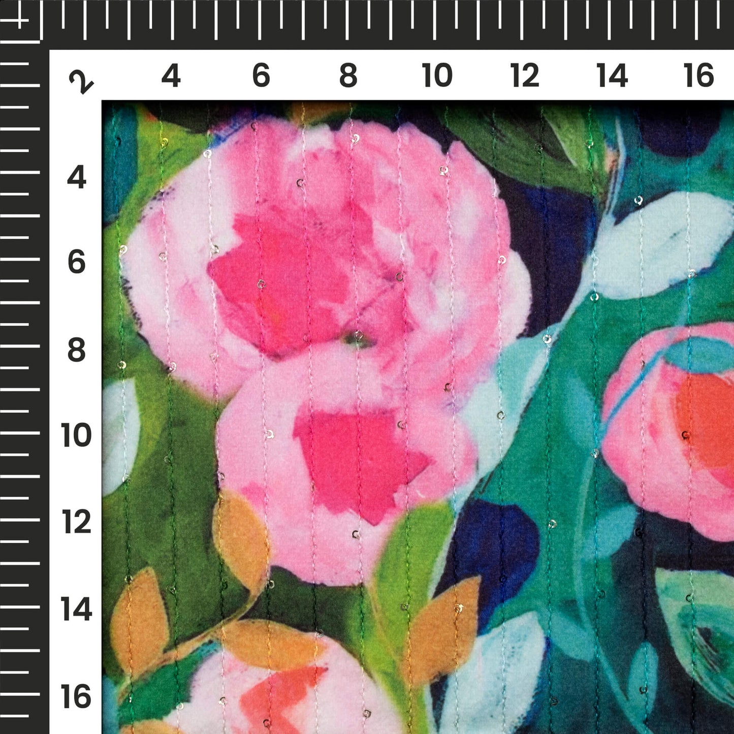 Joyful Floral Digital Print Superior Sequins Velvet Fabric (Width 58 Inches)