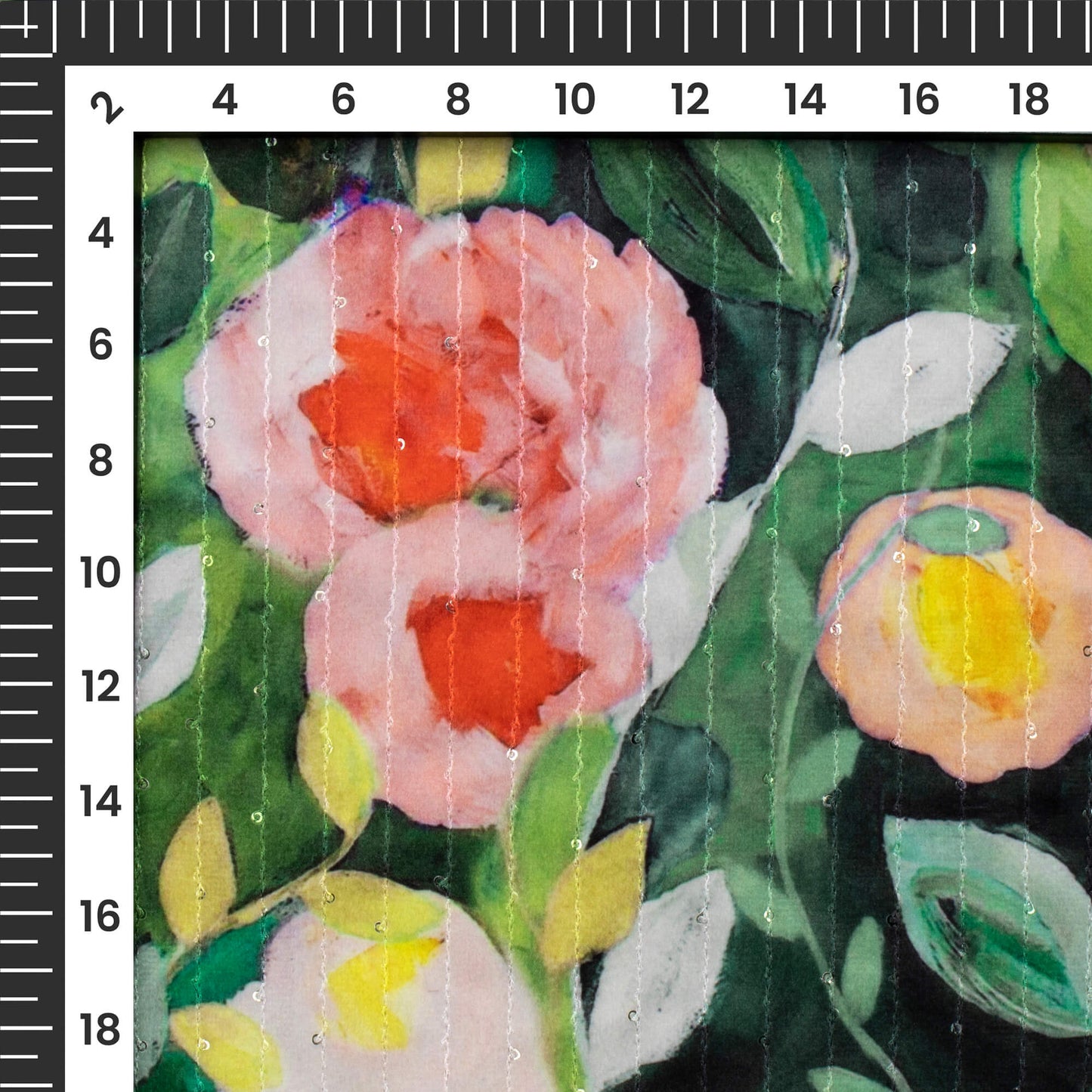 Joyful Floral Digital Print Superior Sequins Velvet Fabric (Width 58 Inches)