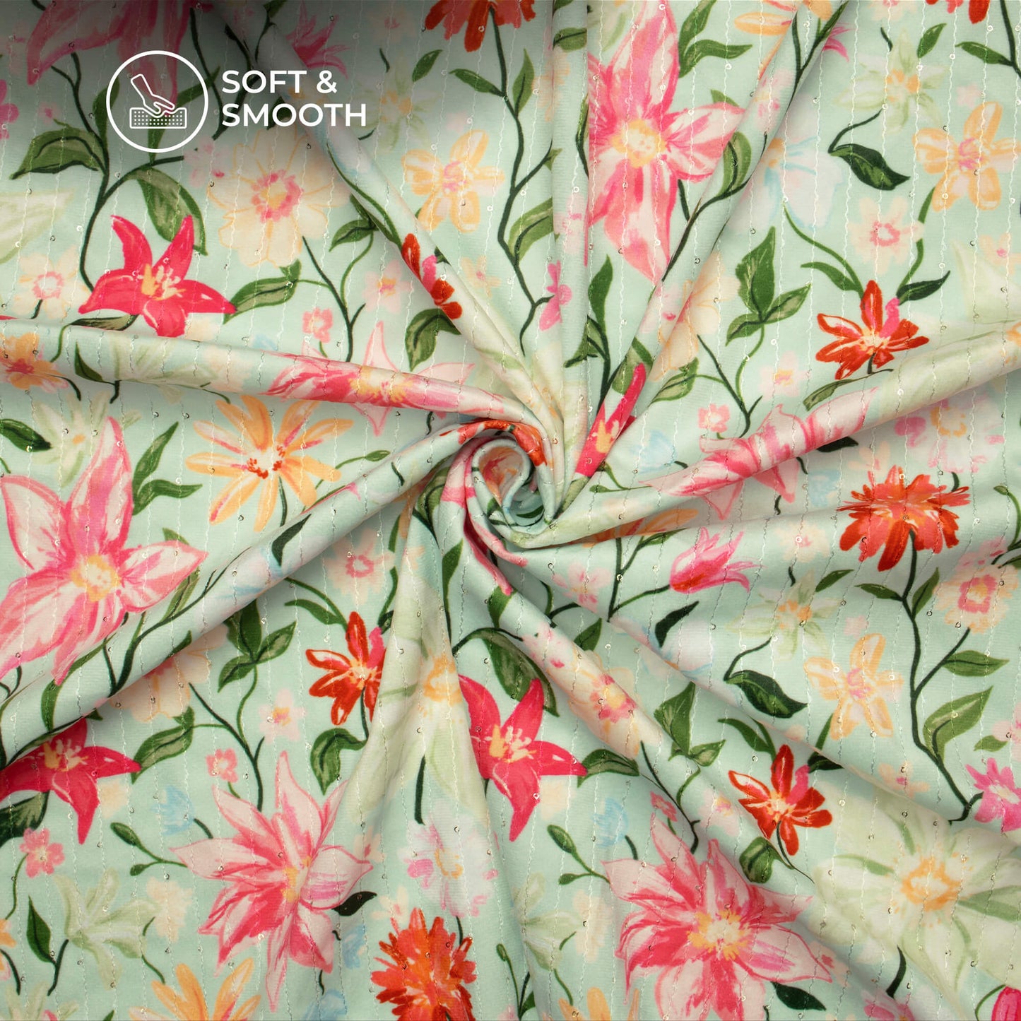 Classic Floral Digital Print Superior Sequins Velvet Fabric (Width 58 Inches)