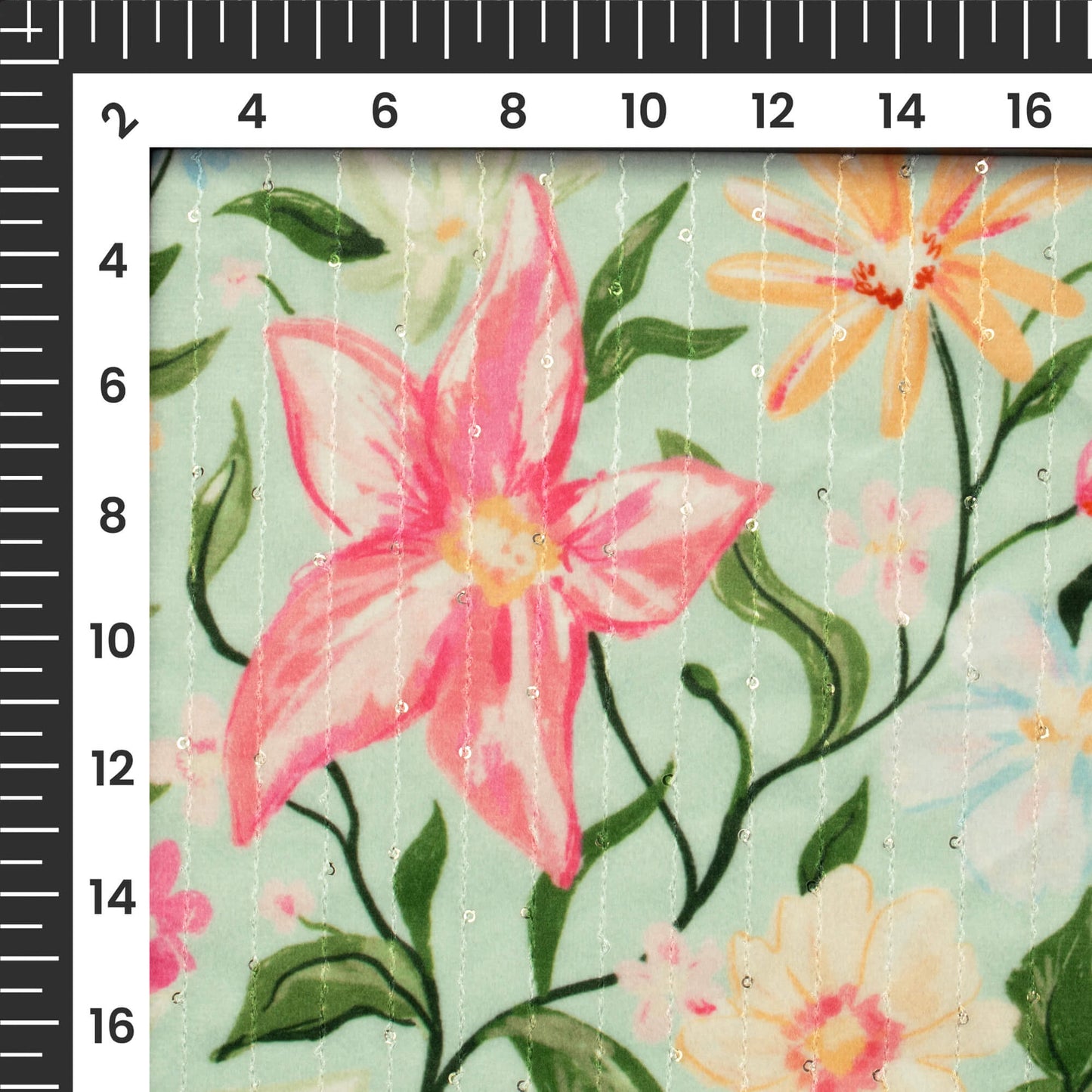 Classic Floral Digital Print Superior Sequins Velvet Fabric (Width 58 Inches)