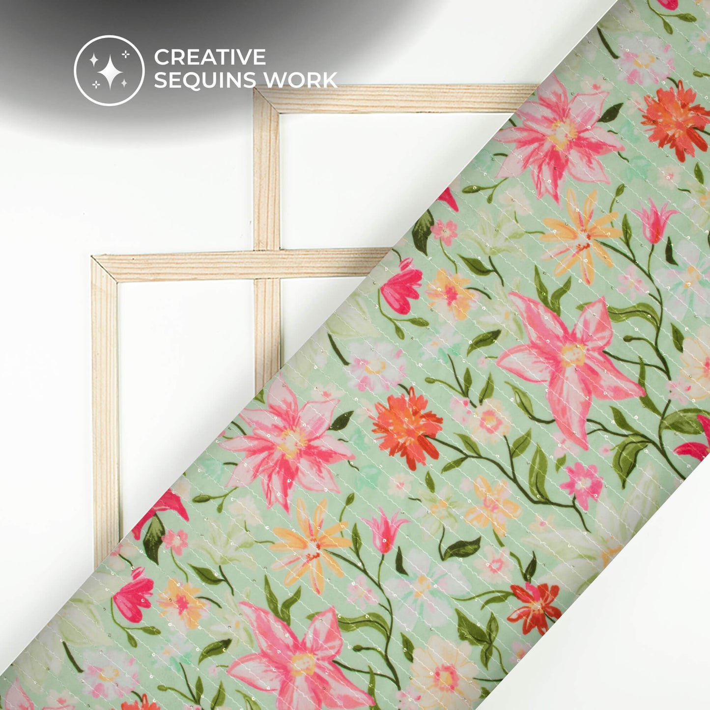 Classic Floral Digital Print Superior Sequins Velvet Fabric (Width 58 Inches)