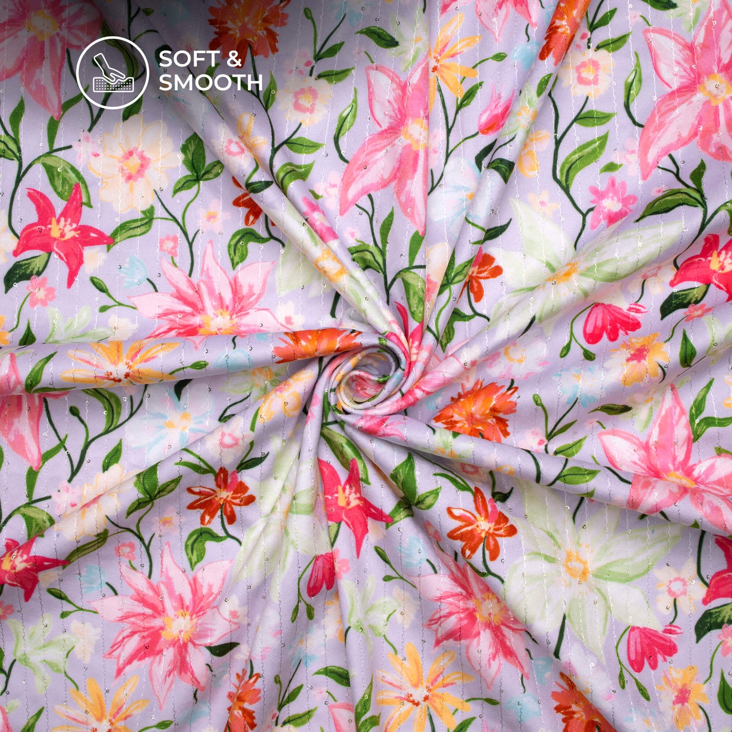 Classic Floral Digital Print Superior Sequins Velvet Fabric (Width 58 Inches)