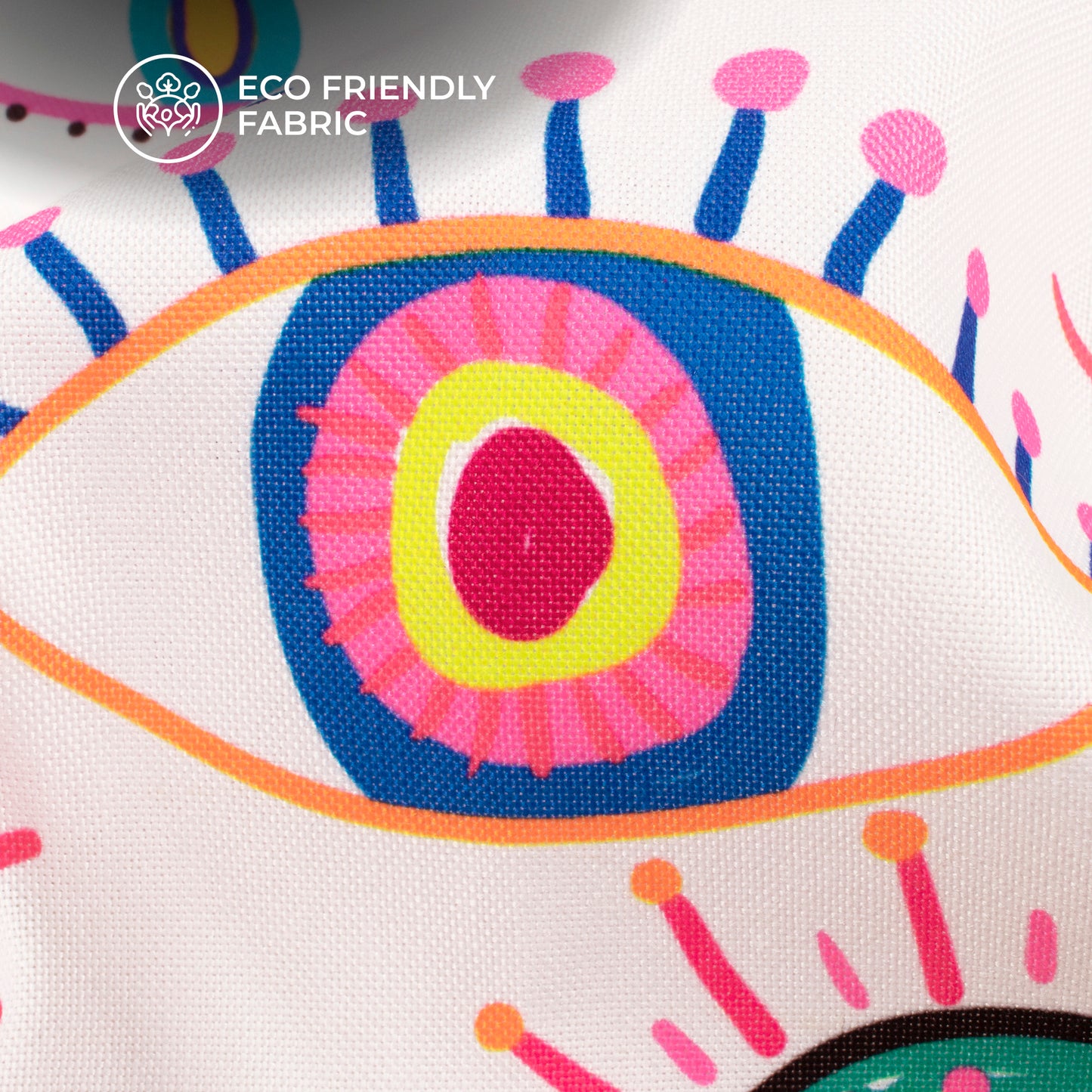 Luminous Blooms: Custom Neon Evil Eye Digital Print Rayon Fabric