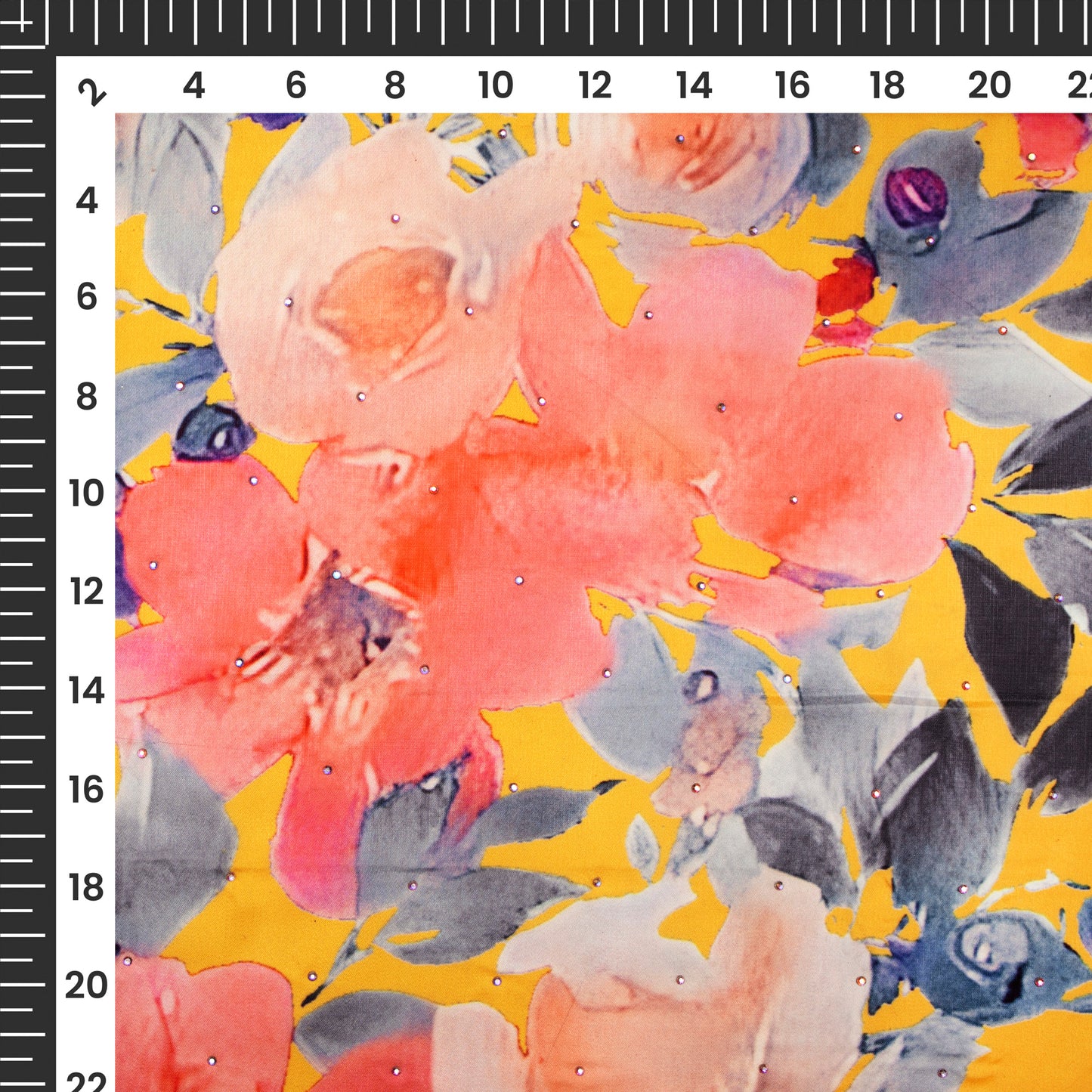 Floral Splendor Digital Print Premium Swarovski Handwork Liquid Organza Fabric
