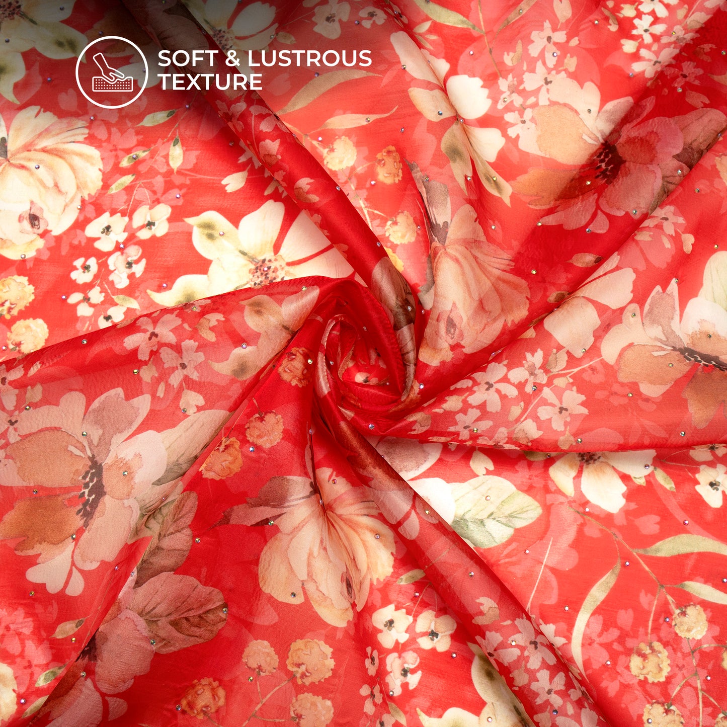 Botanical Bliss Digital Print Premium Swarovski Handwork Liquid Organza Fabric
