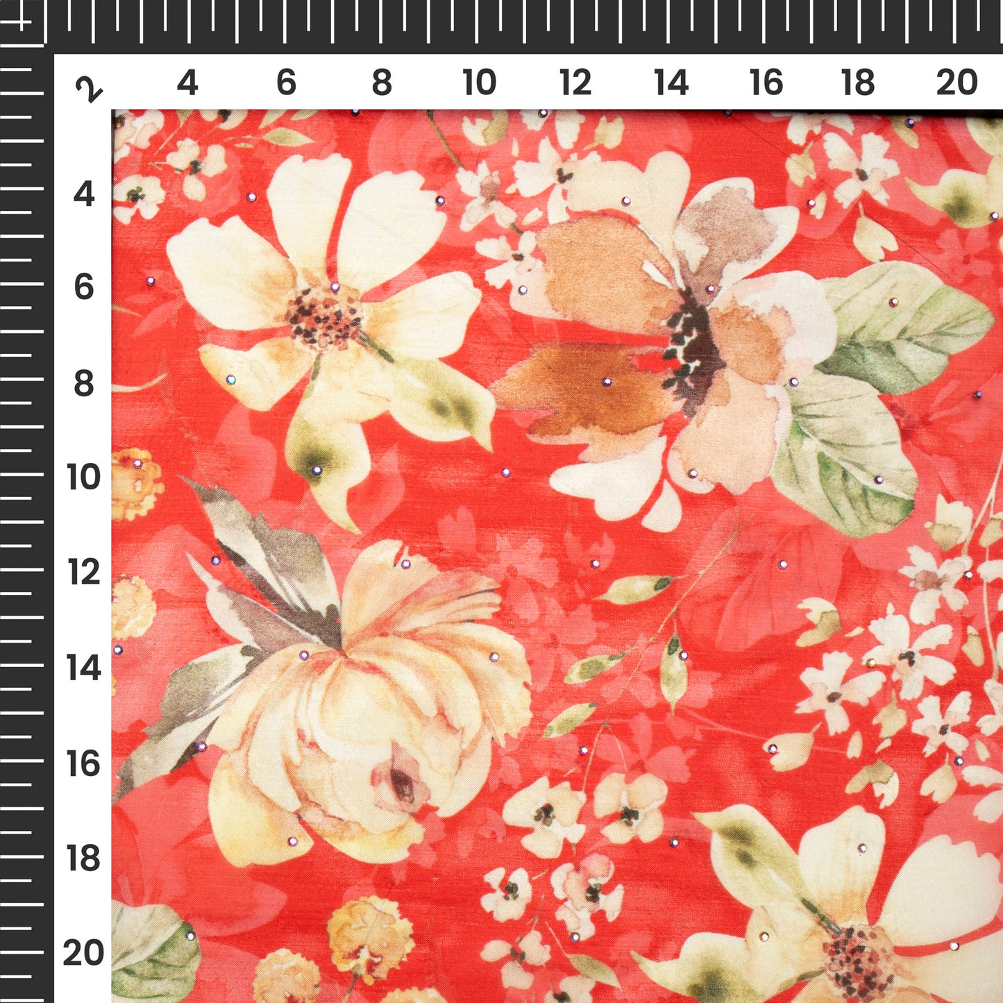 Botanical Bliss Digital Print Premium Swarovski Handwork Liquid Organza Fabric