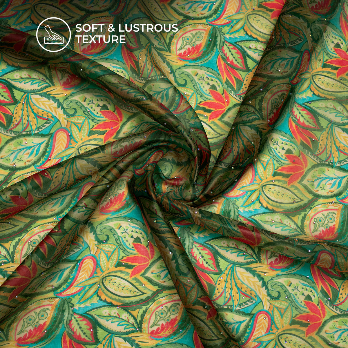 Floral Flourish Digital Print Premium Swarovski Handwork Liquid Organza Fabric