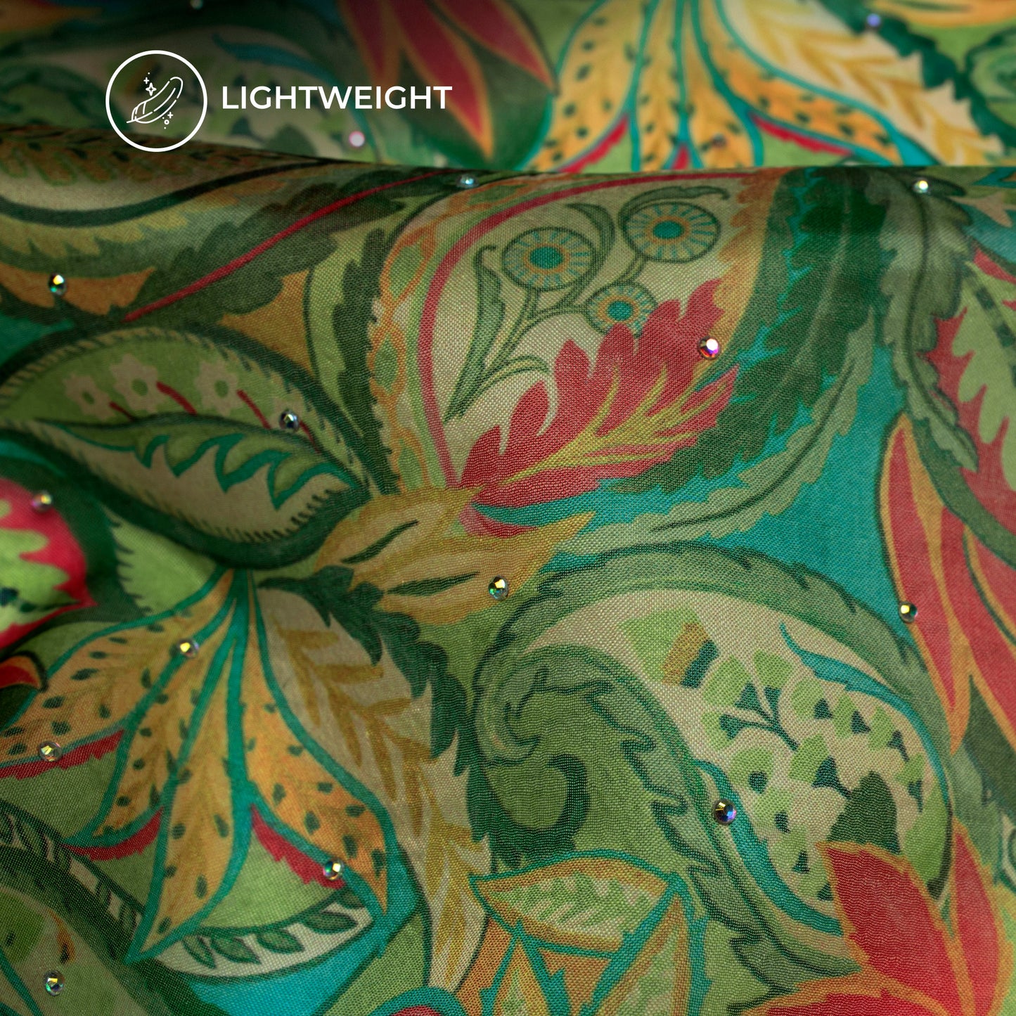 Floral Flourish Digital Print Premium Swarovski Handwork Liquid Organza Fabric