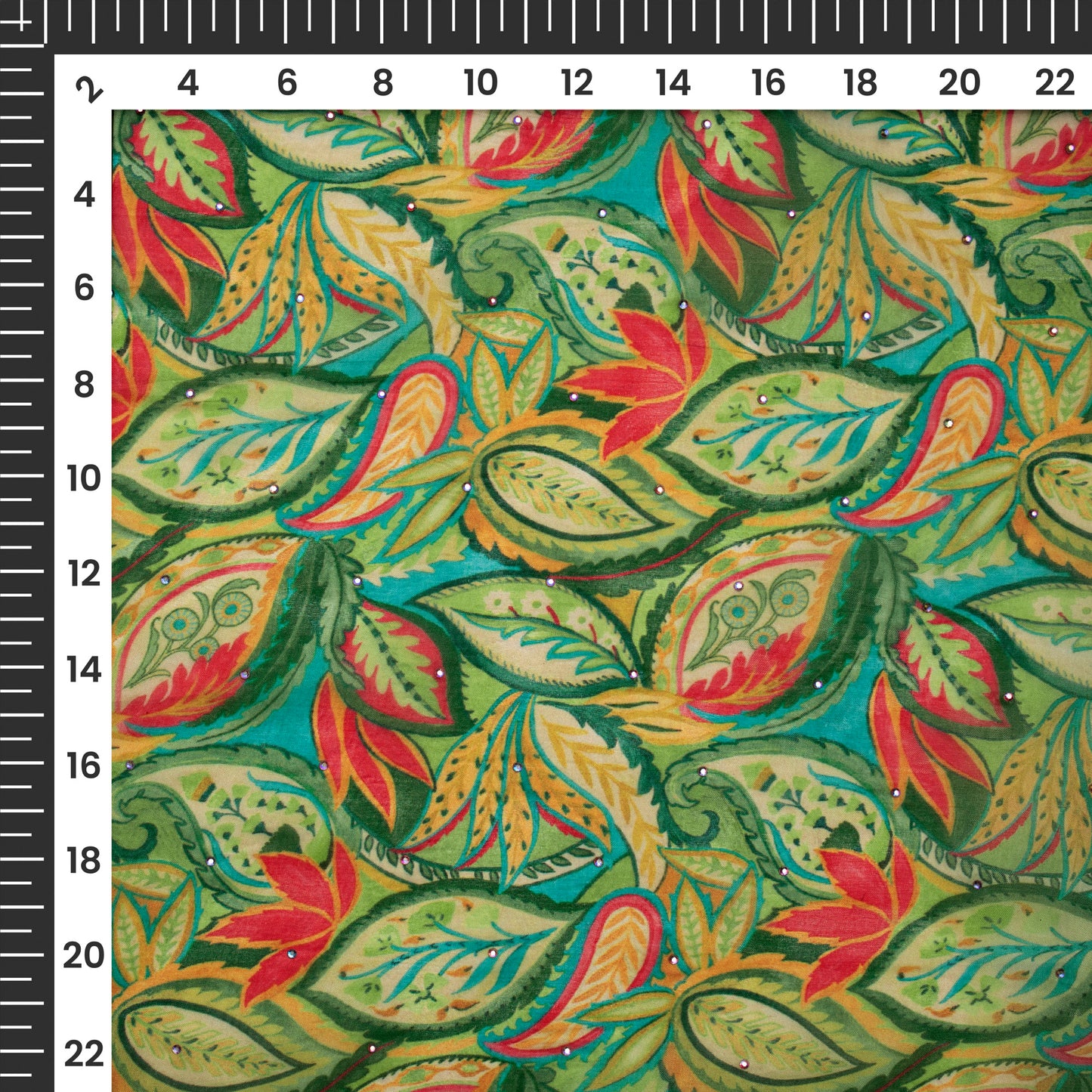 Floral Flourish Digital Print Premium Swarovski Handwork Liquid Organza Fabric