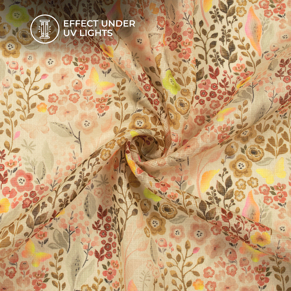 Neon Perfection: Floral Digital Print Kota Doria Fabric