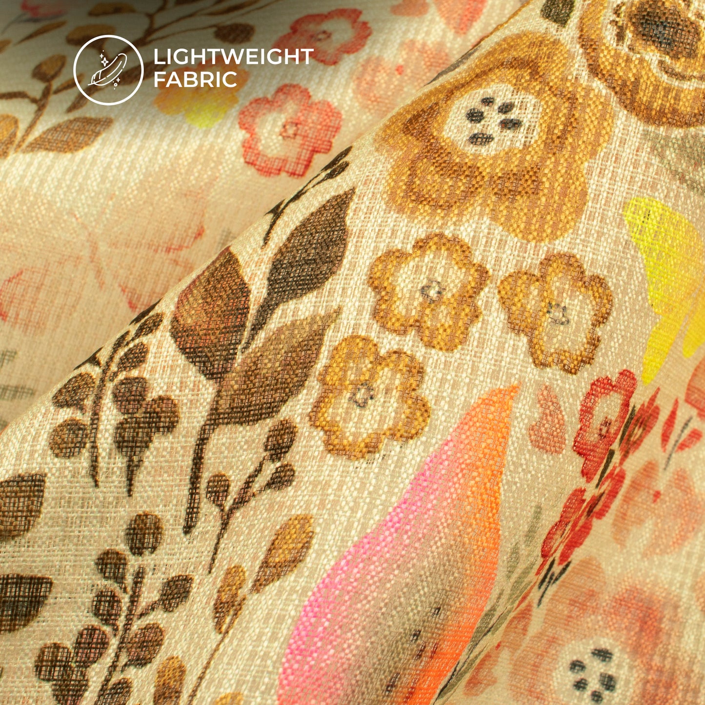 Neon Perfection: Floral Digital Print Kota Doria Fabric