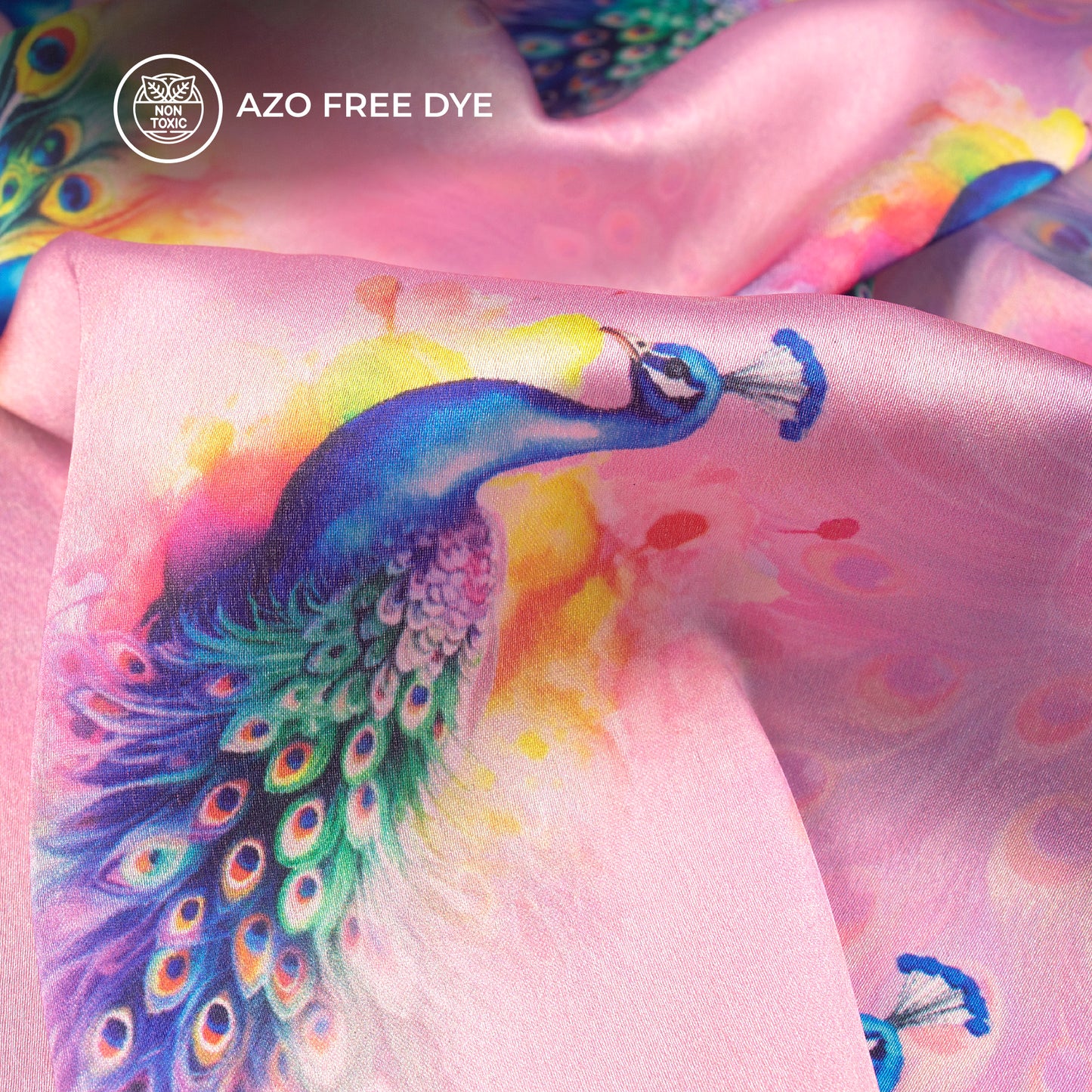 Festive Finds: Beautiful Peacock Digital Print Japan Satin Fabric