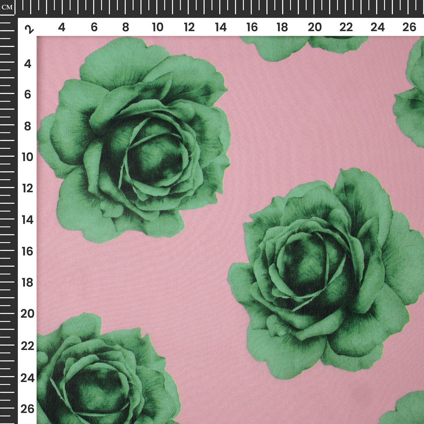 Seamless Green Roses Digital Print Viscose Natural Crepe Fabric