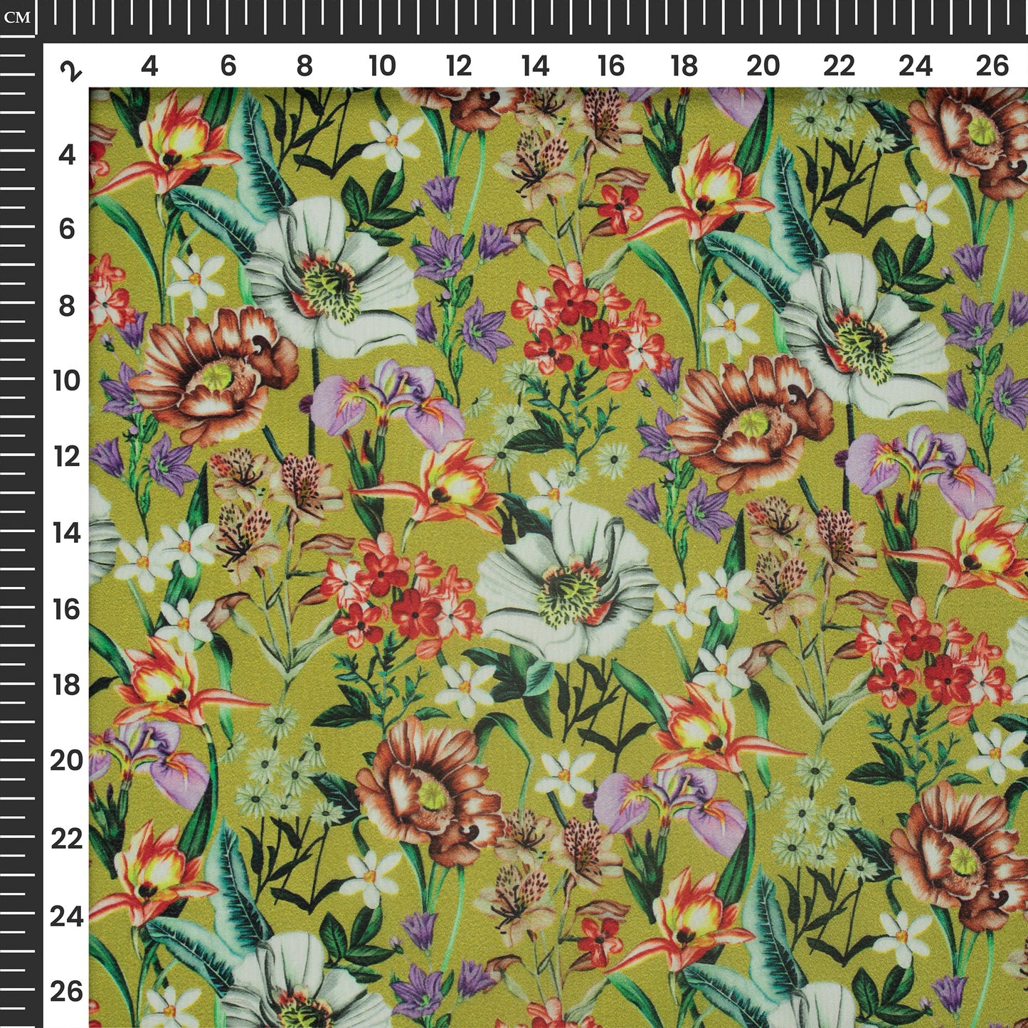 Vintage-Style Botanical Digital Print Viscose Natural Crepe Fabric