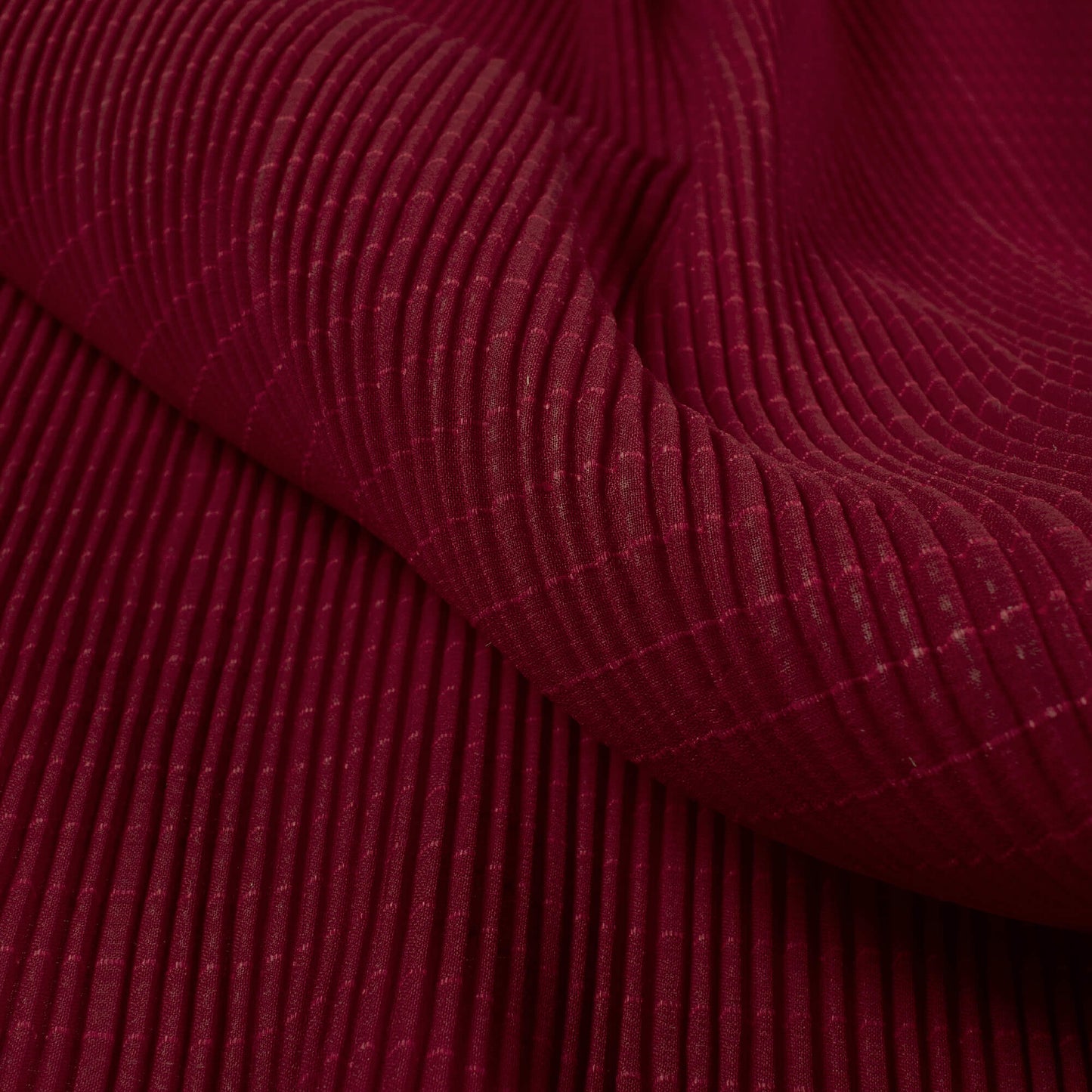 Berry Red Plain Pleated Chiffon Sparkle Fabric