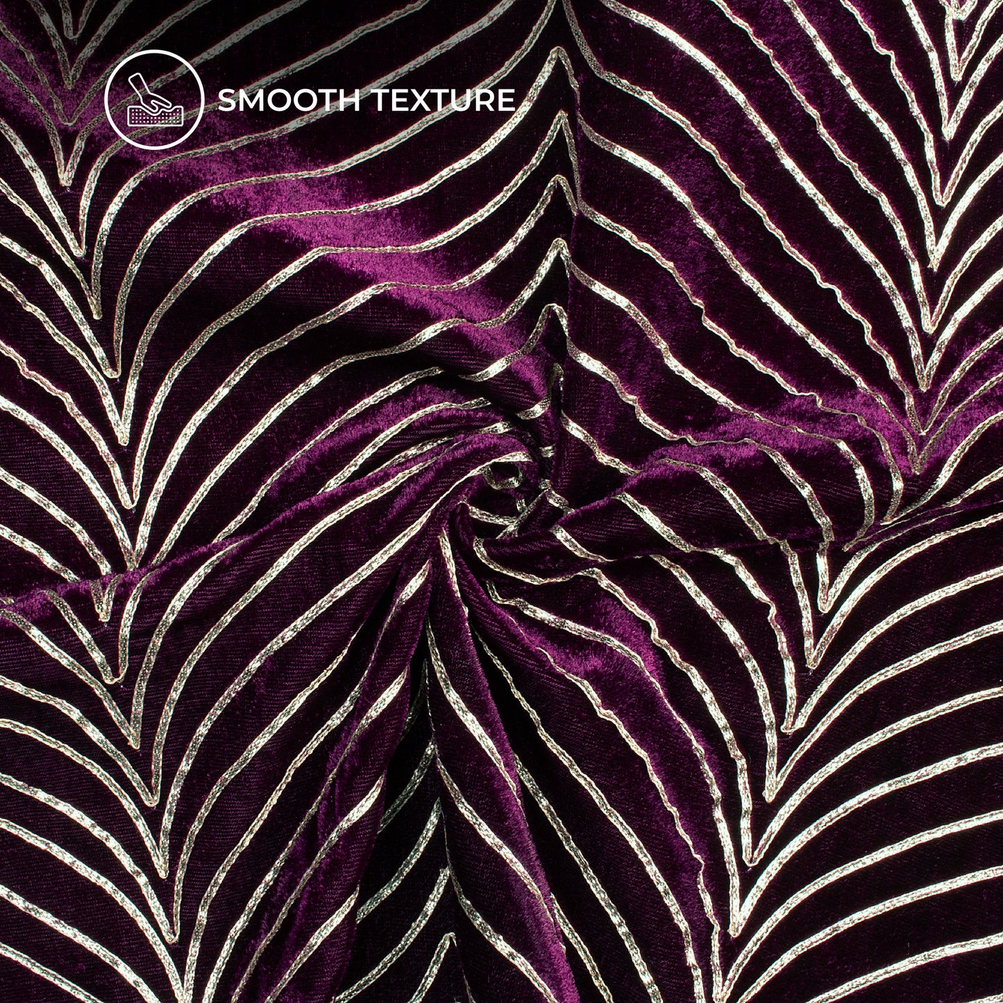 Luxurious Golden Zari Chevron Embroidery On Wine Purple Velvet Fabric