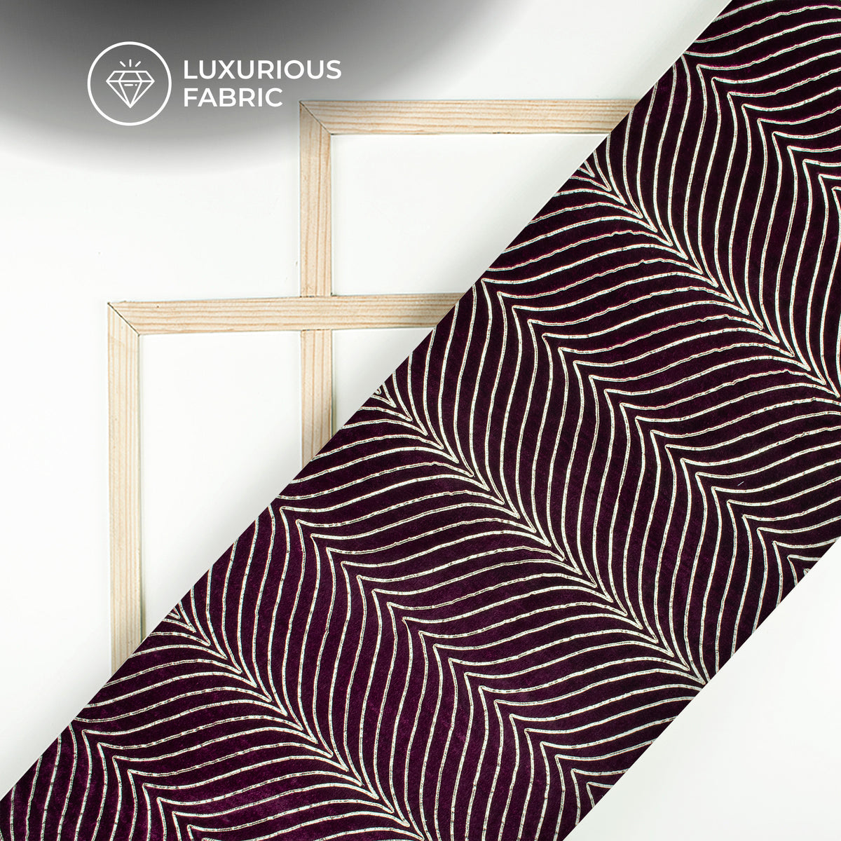 Luxurious Golden Zari Chevron Embroidery On Wine Purple Velvet Fabric