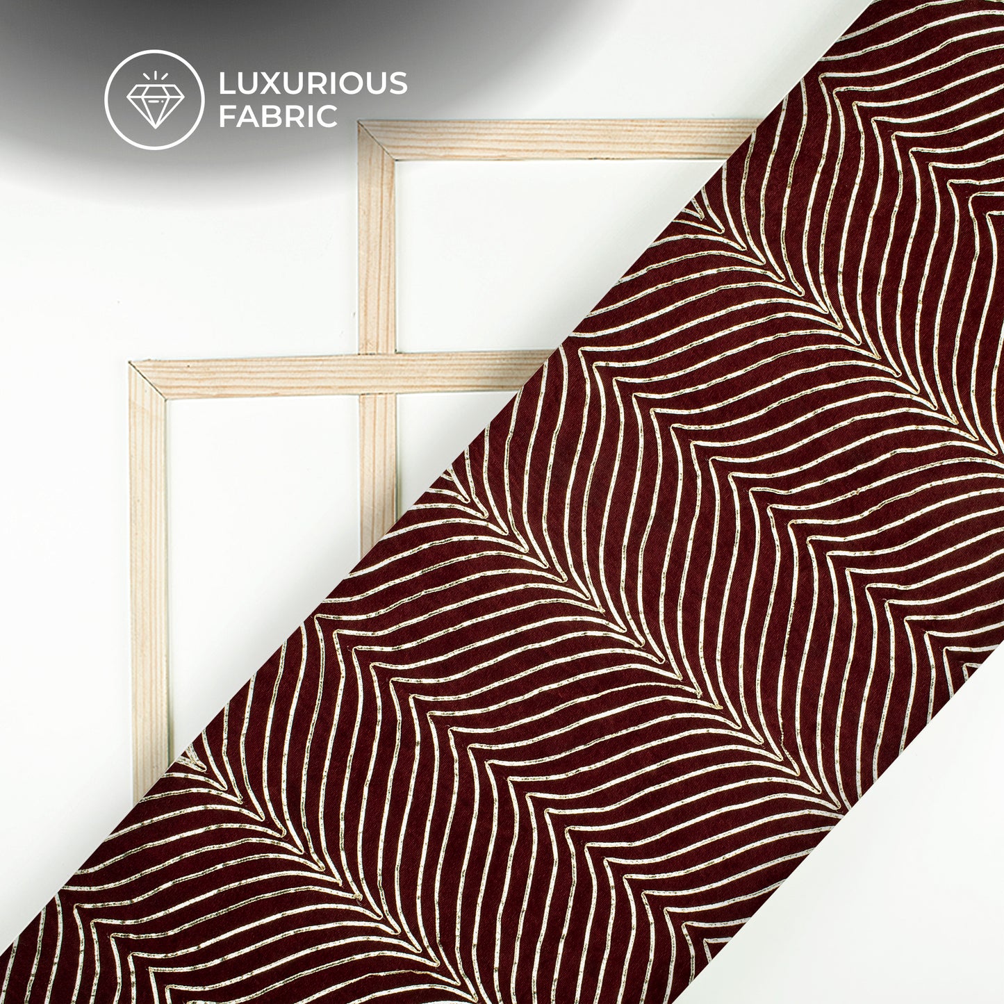 Luxurious Golden Zari Chevron Embroidery On Maroon Velvet Fabric