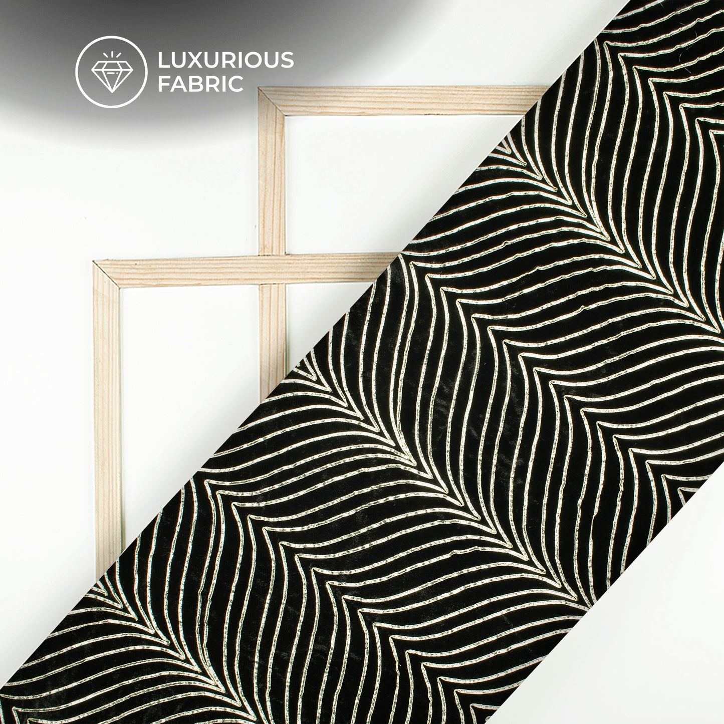 Luxurious Golden Zari Chevron Embroidery On Black Velvet Fabric